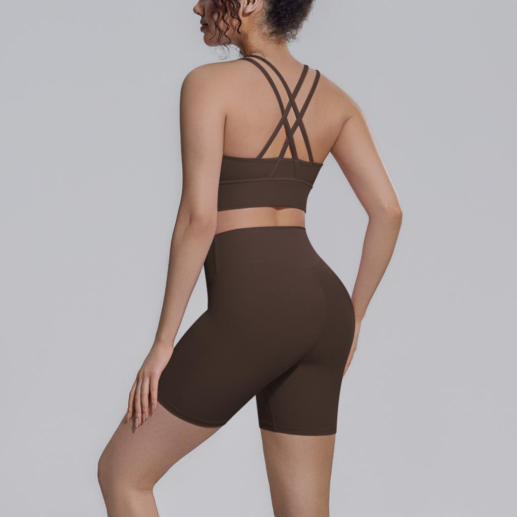 Double-sided Brocade Back Cross Tight Breathable Yoga Suit Sports Running Fitness Two-piece Set For Women