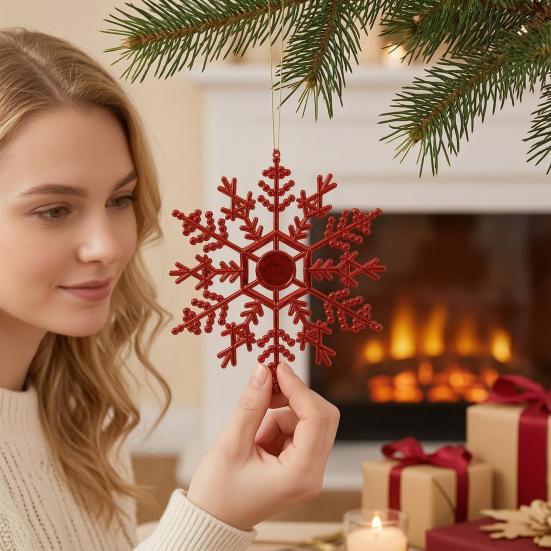 Three Dimensional Snowflake Hanging Ornaments 3Pcs Christmas Tree Snowflakes Ornaments, 10cm Glitter Plastic Glossy Electroplated Decorations