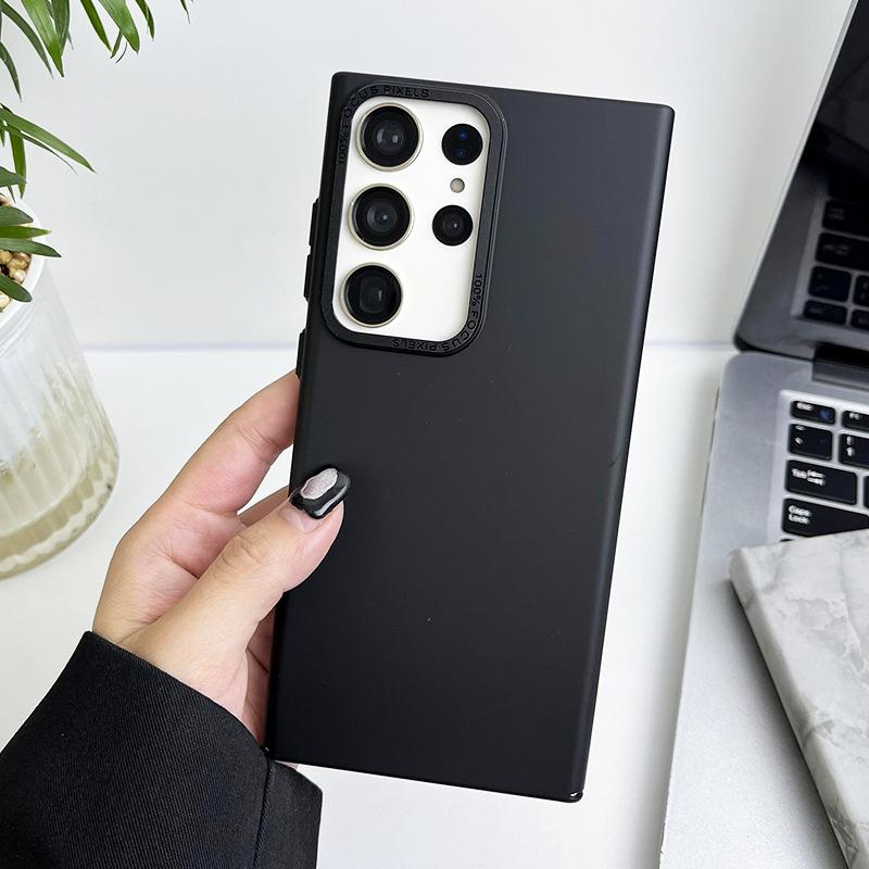 Suitable for Samsung S23ultra Metal Lens Ring Mobile Phone Case S23plus Oil-sprayed Skin Sensing S22 Solid Color Protective Case