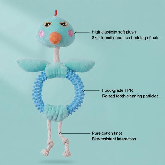 Plush Bird Dog Toy Spiky Rubber Ring Stuffed Bird Dog Chew Toy Rope Knot Interactive Tug-of-War Toy for Teeth Cleaning Small Medium Dogs
