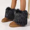 Winter women faux fur snow boots warm short plush lining fluffy fashion furry shoes woman platform suede leather ankle boots