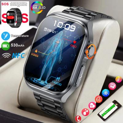 2024 m. naujas NFC EKG HRV sveikatos stebėjimo išmanusis laikrodis Vyrai, Moterys 2,04 colio AMOLED viso jutiklinio ekrano Bluetooth skambučio AI balso išmanusis laikrodis