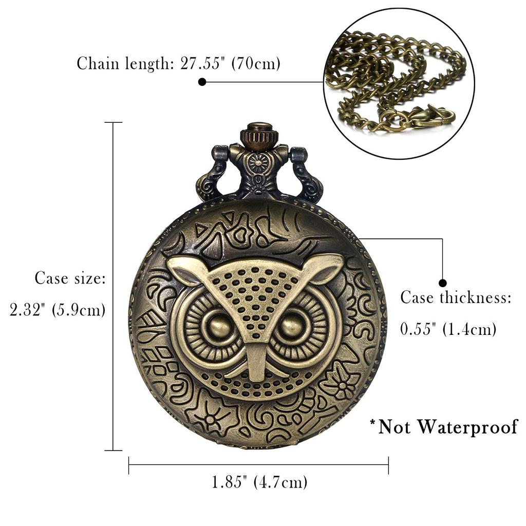 JEWELRYWE Owl Pocket Retro Analog Pendant Perfect Gift for and Christmas Watch, Antique-Style Watch, Alloy, Coming-of-Age Ceremonies, Birthdays,