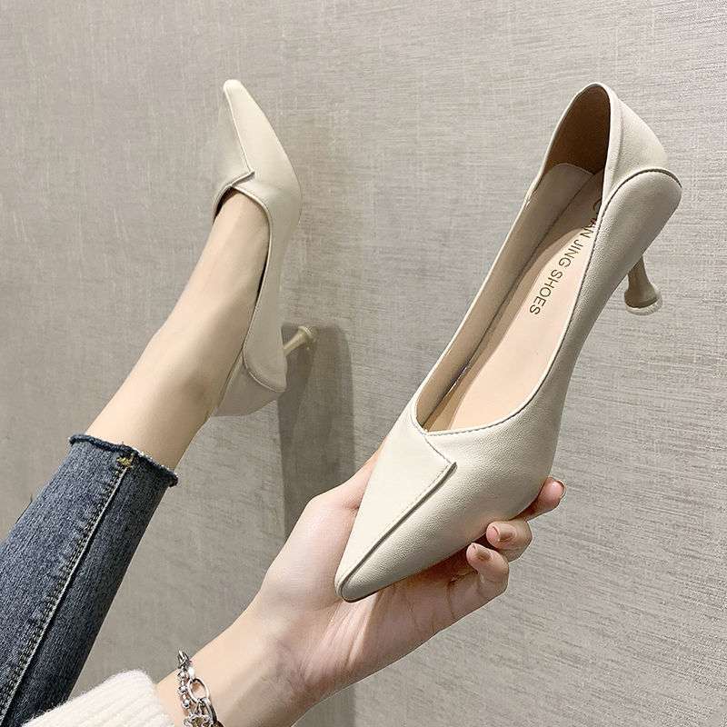 High Heels Women's Long Standing Is Not Tired of Feet 2025 New Spring and Autumn Fine Heels 5cm Versatile Soft Leather Professional Work Shoes