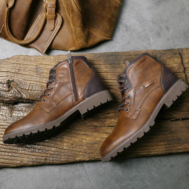 Fashion Vintage Men Shoe New Autumn Winter Boots High Quality Men's Leather Boots Lace-up Side Zipper Men's Ankle Boots Large Size 39 48
