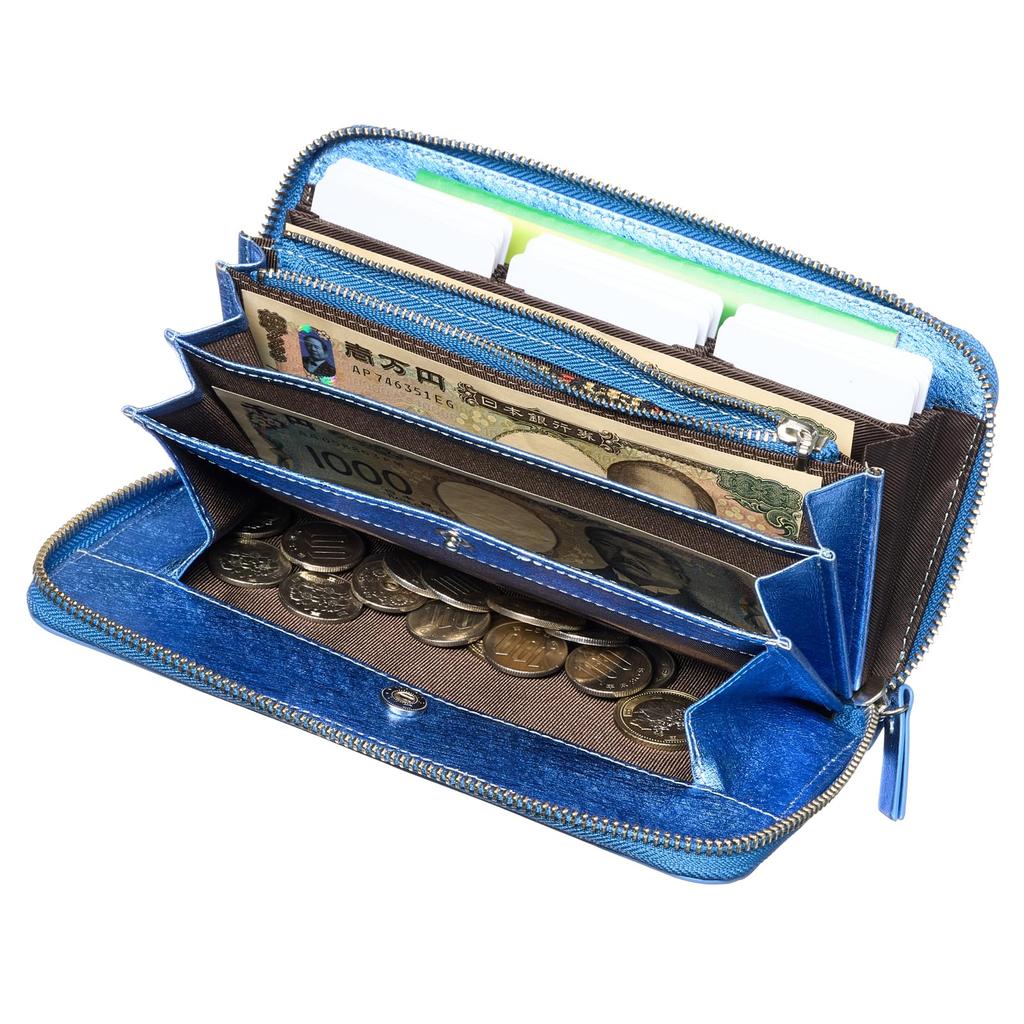 FRANCK ROSSINI Women's Zip-Around Long Wallet, Made in Italy by Enterprise Leather, Gift Boxed, Blue