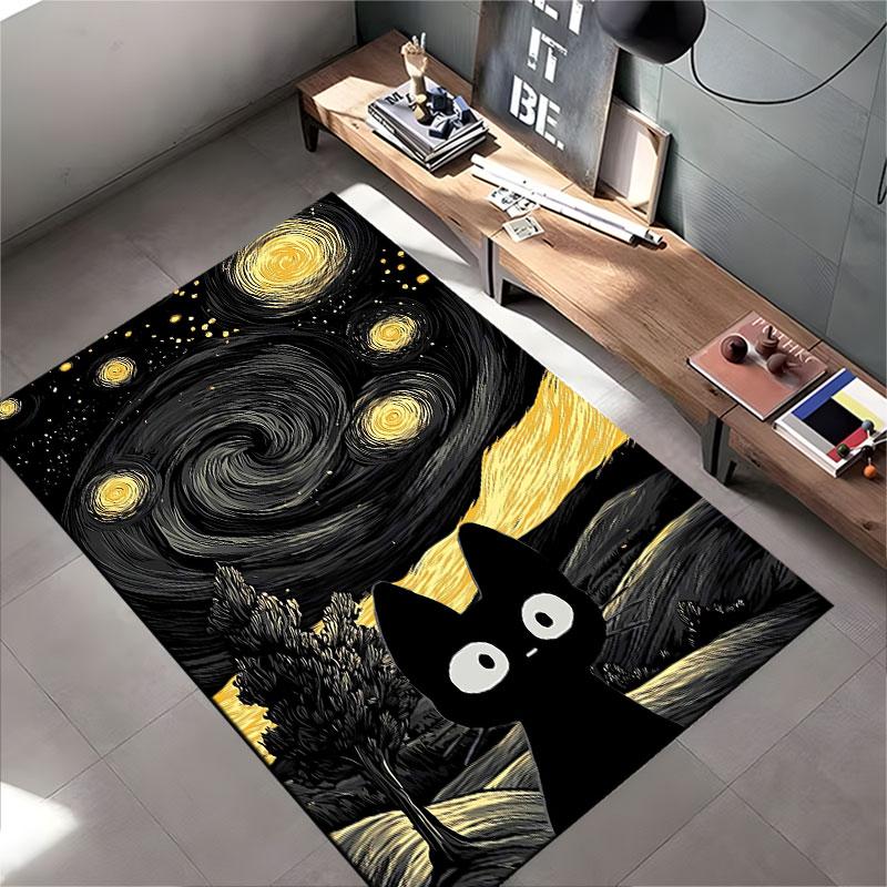 Starry Night Black Cat Carpet Suitable As a Non-slip Mat for the Living Room or Bedroom Sofa