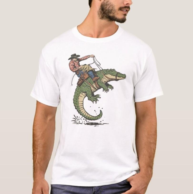 Cowboy Riding Alligator Shirt Western Gator Rodeo Florida Swamp Humor Cowboy Tee S разноцветный