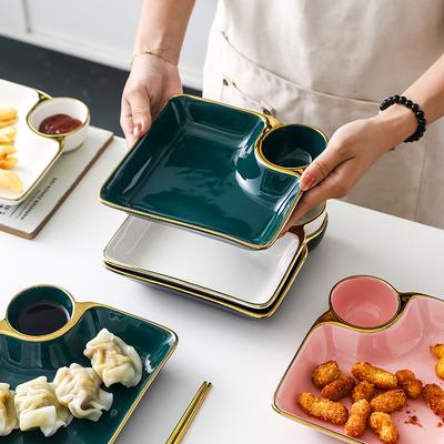 7.5-inch Special Dumpling Plate with Vinegar Plate Square Dumpling Tray Household Ceramic Net Red Light Luxury Sushi Plate