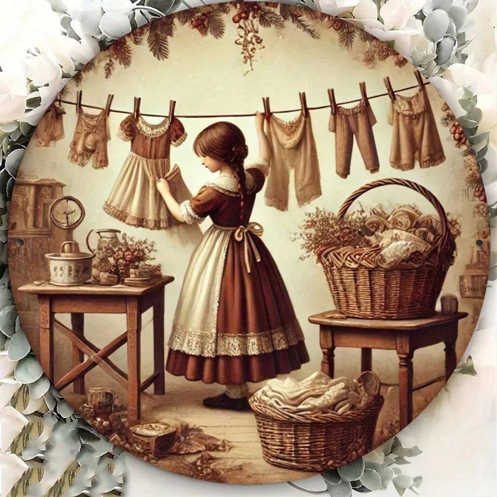 Vintage 20x20cm Rustproof Metal Tin Sign for Laundry Room, Home Bar, Cafe, Garage, Farmhouse Decor
