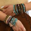 Boho Beaded Stack Bracelet Set, Multi-Layer Wood & Turquoise Bead Bracelet for Women, Bohemian Casual Beach Jewelry