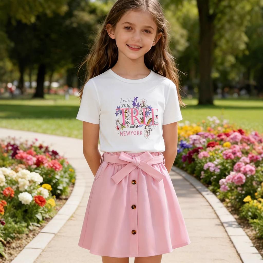 Girls' Fashion Two-Piece Summer Children's Sweet Princess Top + Skirt Set