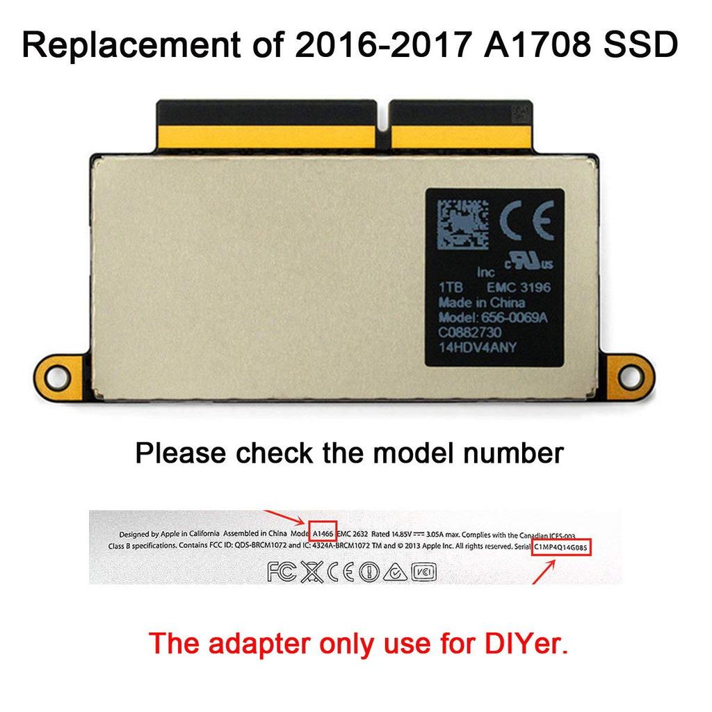 Chenyang MAC SSD Upgrade Adapter NVMe SSD Upgrade Conversion Adapter for MAC Pro 2016 2017 A1708 2230/2242mm M.2 13-inch