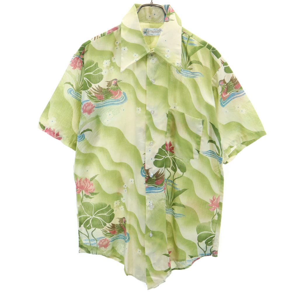 K MART 70s Made in USA Vintage Short sleeve Aloha shirt L Green system Men's Used