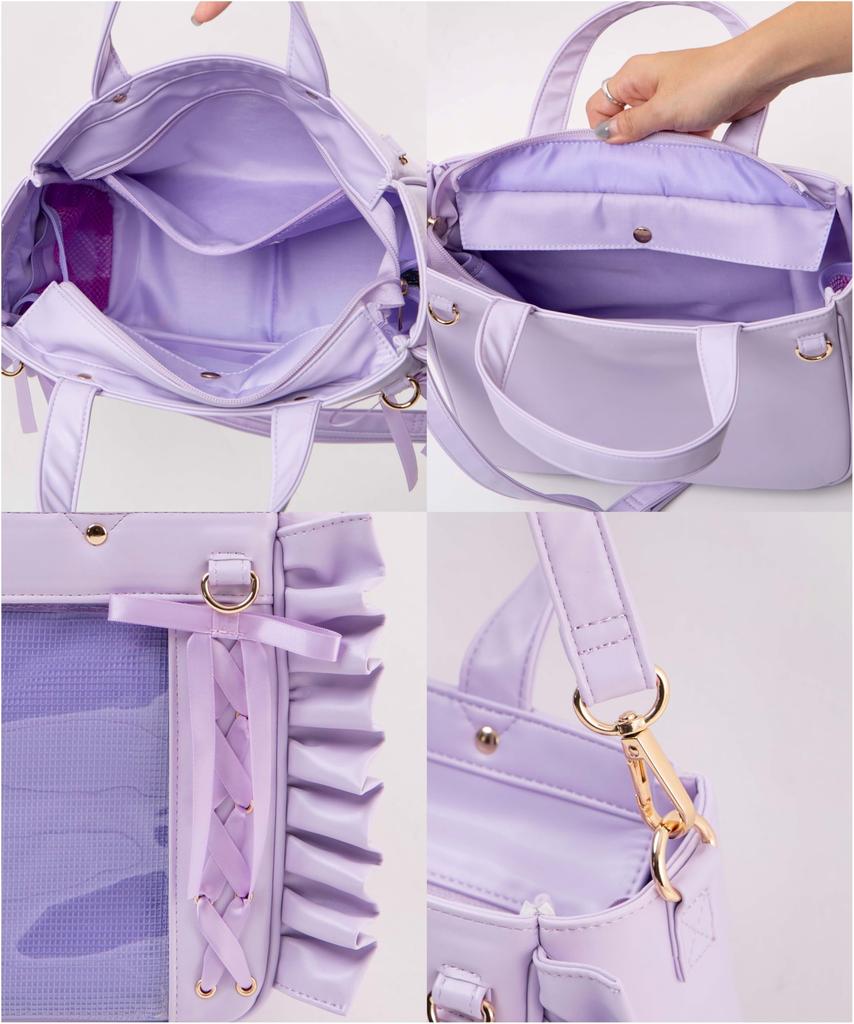 WEGO Sparkling Lace-Up Frilled Shoulder Bag, Decorative Bag, Clear Bag, Perfect Gift for Live Events, Women's, Size F, Pink