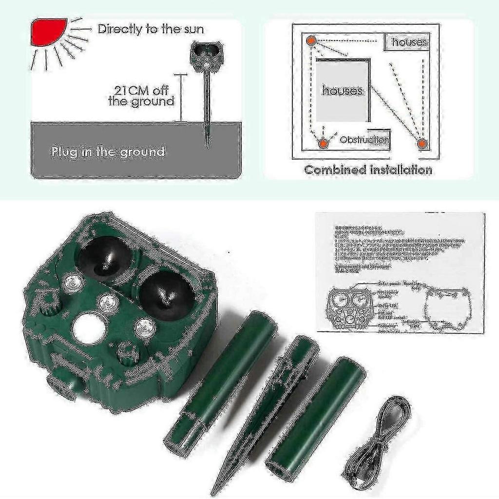 AURA Ultrasonic Fox Repeller, Solar Powered And Waterproof Animal Deterrent, Flashlight And Usb Rechargeable
