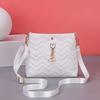 Stylish Wave Stripe Quilted Cat Pearl Pendant Decorative Simple Ladies Crossbody Bag