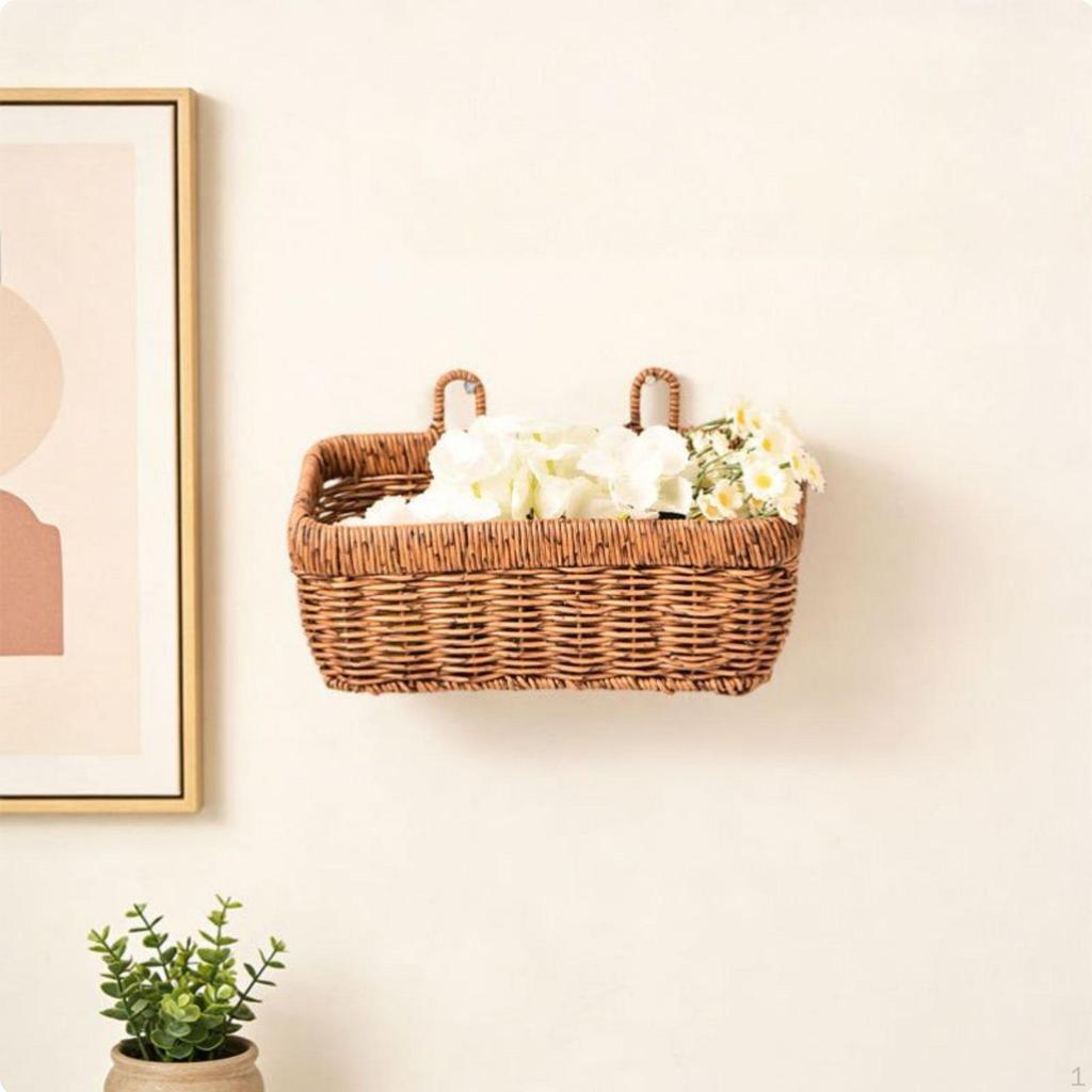 Woven Hanging Basket Nordic Design Kitchen Wall Vintage Style Storage Bin with Handles for