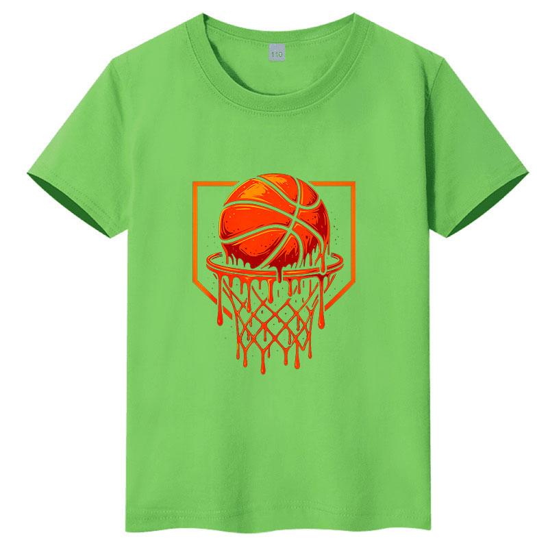 Rebounding basketball childrens Tshirt pure cotton round neck fashionable parentchild outfit candy color family outfit