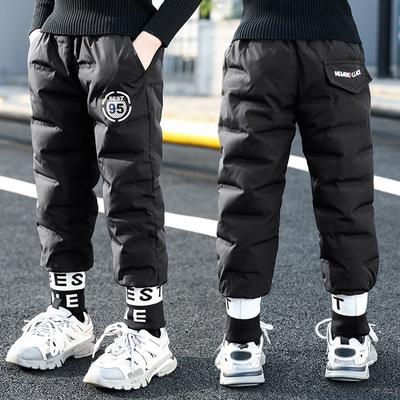 Children Warm Thicken Boys Girls Down Pants Winter Plus Velvet Children High Waist Trousers Ski Down Padded Pants