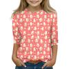 Print Tops For Youth Girls Round Neck 3/4 Sleeves T-Shirts Trendy Tops Outfit Tees