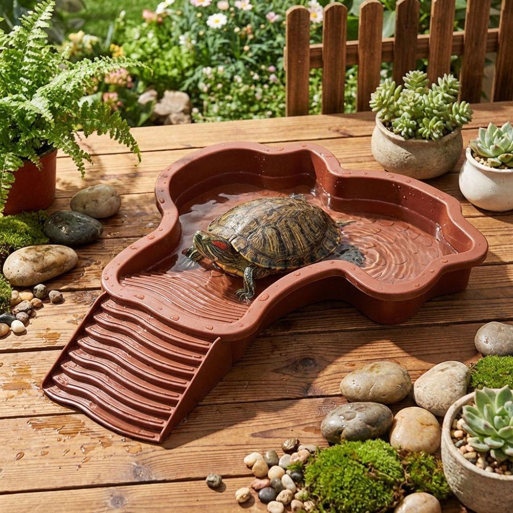 Anti-Slip Base Turtle Soaking Tub with Ramp Turtle Water Pool Reptile Bathing Pool  For Tortoise