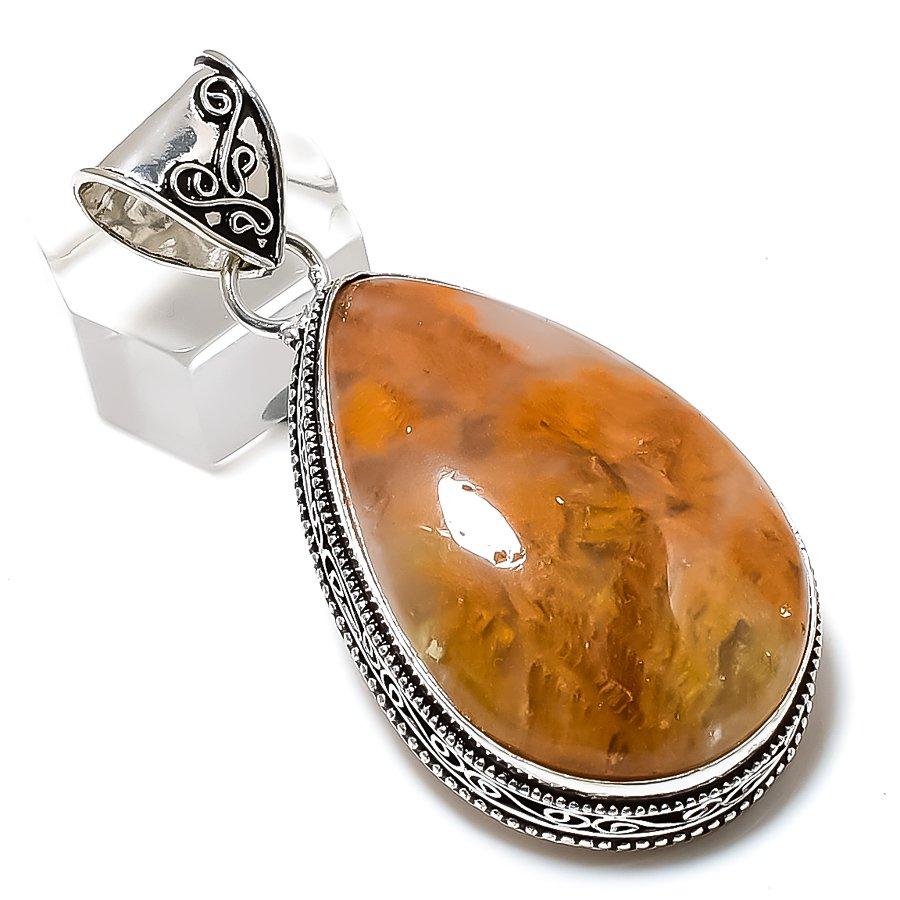 Plume Agate Gemstone Handmade 925 Sterling Silver Jewelry Pendant 2.36" A2n34