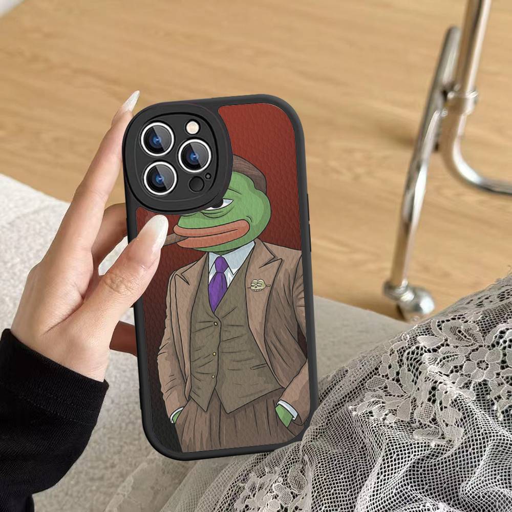 

P-Pepes The Frog Face Cartoon Phone Case For Iphone 16 15 14 13 12 11 Pro Max Plus Leather Soft Back Cover iPhone 14