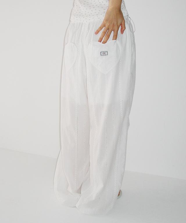 RONRON Eyelet Sheer Cotton String Pants White