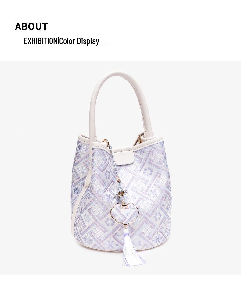 Guangxi Zhuang Brocade Women's Large Capacity Soft Leather Bucket Tote Bag - 2026 New Design