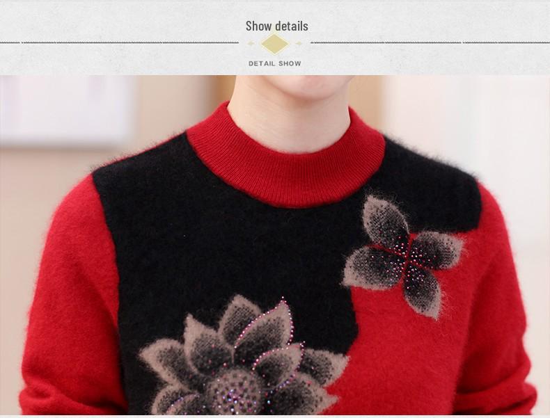 Women's Plus Size Knit Sweater - Velvet Thickened Base Layer for Middle-Aged & Elderly, Autumn/Winter Loose Fit.