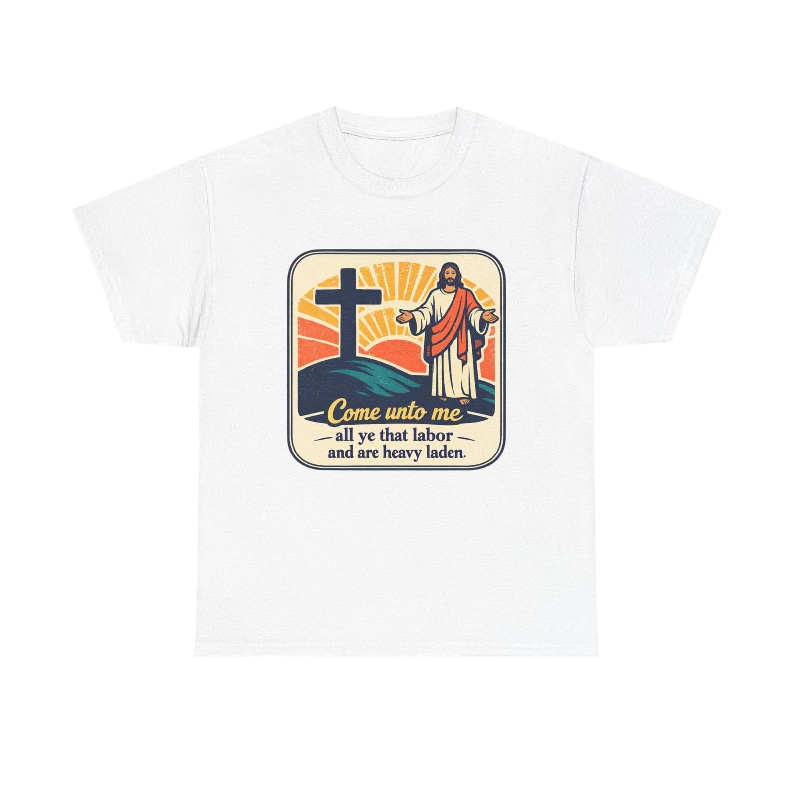 Come Unto Me Jesus T-Shirt | Christian Cross Scripture Tee S