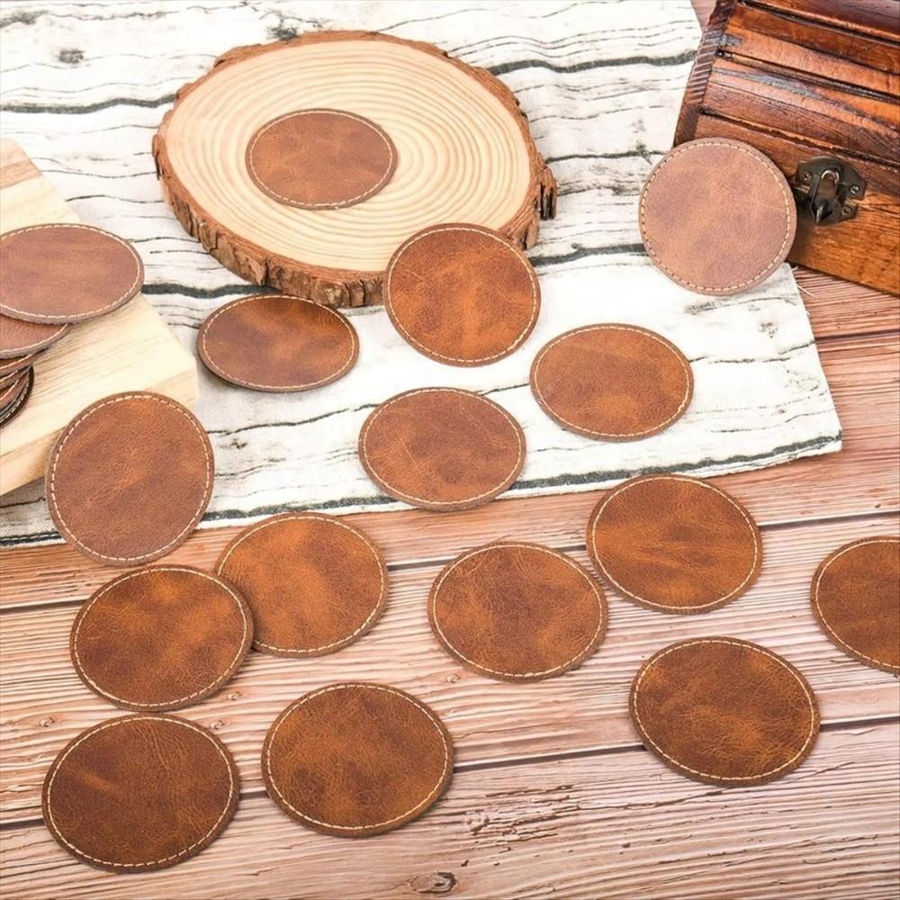 5/10Pcs Brown Leatherette Hat Patches 6.5cm Leather Labels  for Clothing Knitting Shoes Hat