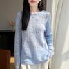 Women's Elegant French Style Hollow Knit Wool Cardigan Sweater - Round Neck