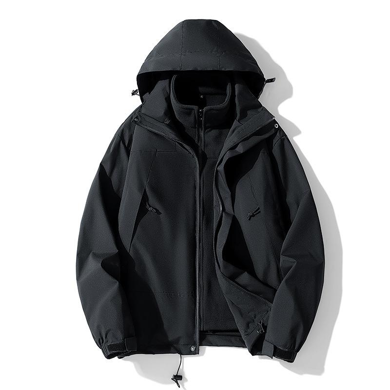 Autumn and Winter Jacket Two-piece Three-in-one Detachable Men's and Women's Sports Warm Trend Hooded Coat.