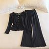 Women's Lace-Trim Pajama Set with Chest Pads - Long Sleeve, Long Pants for Spring, Autumn, Winter