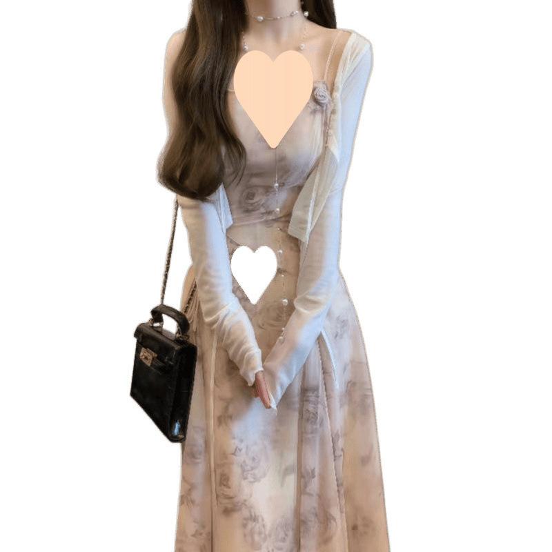 New Products, Coffee Break French Floral Suspender Dress, Children's Spring New Models, Small People Wear Spring Temperament