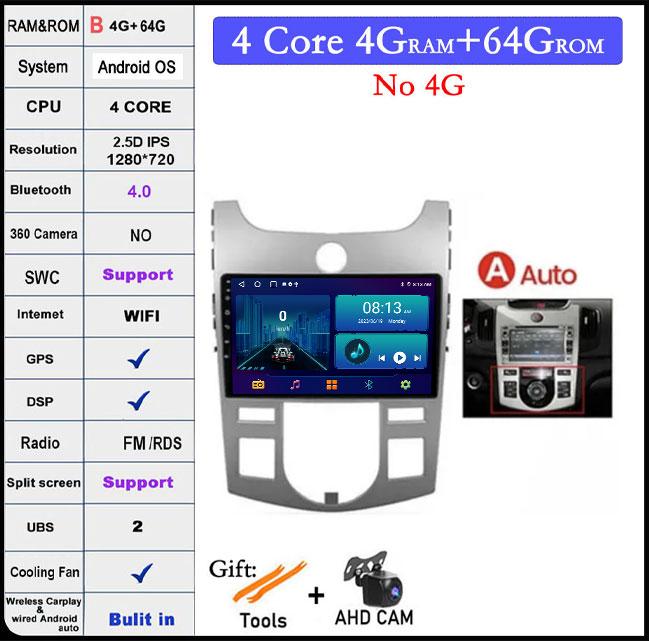4G+WIFI Android 14 For KIA Forte Cerato 2 TD 2008 2009-2013 Car Radio Multimedia Player GPS Navigaion DSP Stereo Auto