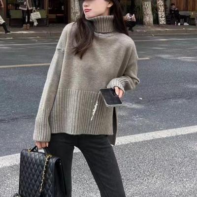 Autumn and Winter Fashion New High-neck Long-sleeved Sweater Women Loose Hedging Western Style Knitted Top Women