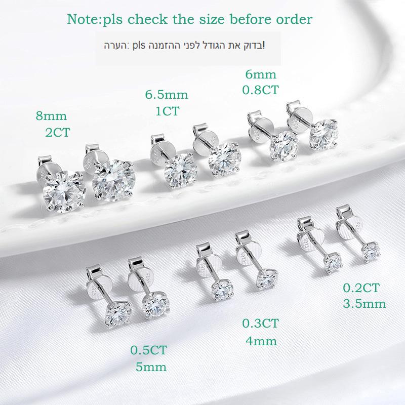Smyoue Each 0.2-2CT Certified Moissanite Stud Earrings for Women 4 Claw Sparkling Wedding Party Jewelry Silver S925
