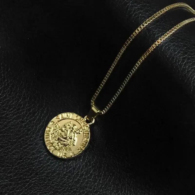 High End Fashion Round Letter Pendant Jesus Traveler Guardian Blessing Necklace Creative Versatile Trendy Jewelry Wholesale