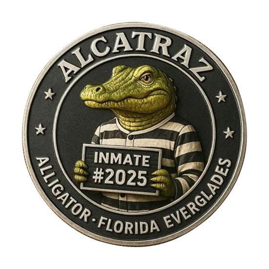 Crocodile Inmate Mugshot Coin Prison Memorabilia Crocodile Challenge Coin Florida Everglades Prison Collectible Crime History Coin Gift for Collectors