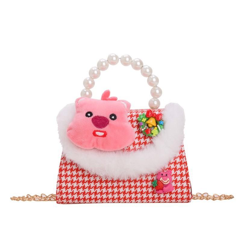 Red Lovely Plush Crossbody Bag With Adorable Characters Ideal For Kids Stylish Daily Wear