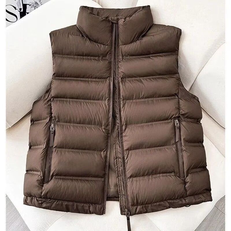 Warm Short Padded Vest Women Lightweight Korean Style Stand Collar Slim Fit Winter Cotton Vest