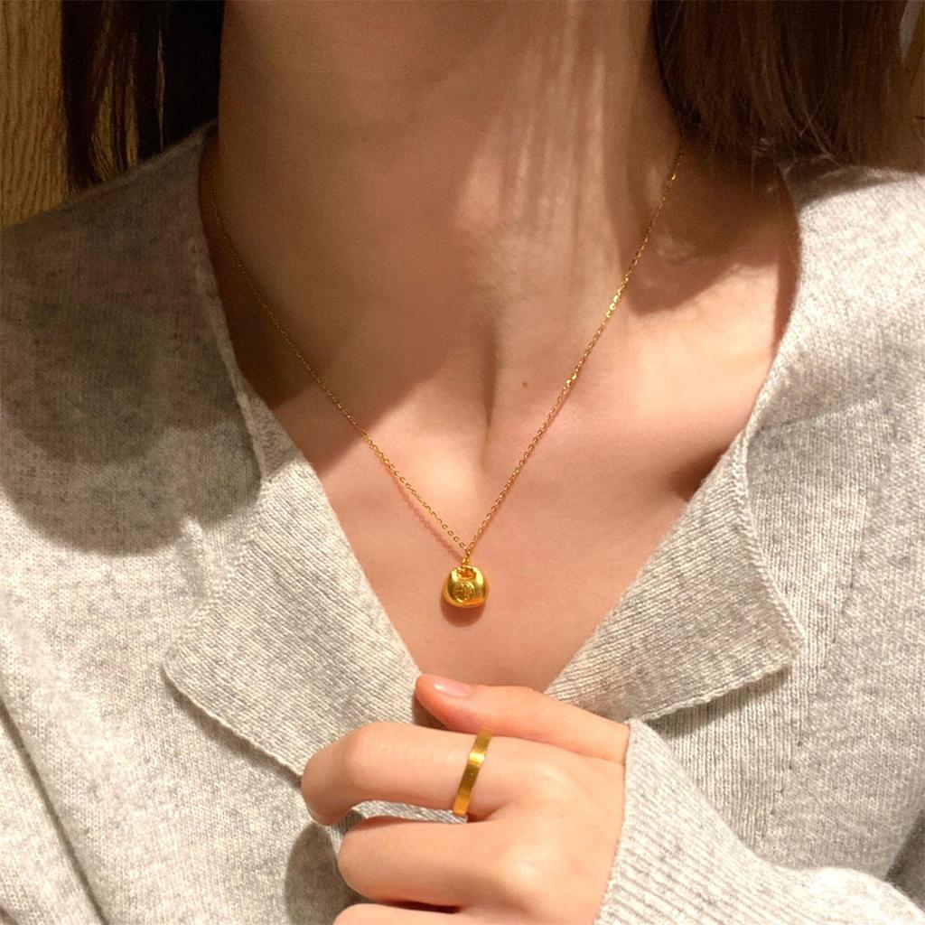 New Chinese-Style Chubby Fu Yuanbao Sand Gold Necklace Female Niche High-End Sense Stacked Collarbone Chain Premium