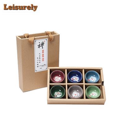 6pc/set Ice Cracked Glazed Ceramic Teacup Colorful Small Fish Teacup Tea Pair Set Creative Relief Carp Tea Bowls Kung Fu Teaware