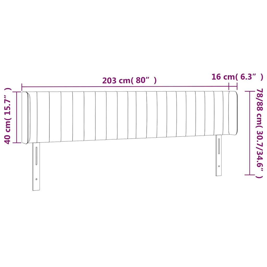 vidaXL LED Kopfteil Hellgrau 203x16x78/88 cm Samt
