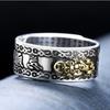 Lucky Men Silver Plated Piqiu Heart Sutra Engraved Opening Finger Ring Jewelry