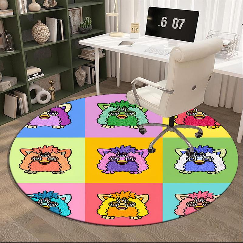 Colorful Furby In Bubbles Round Rug for Livingroom,Bedroom, Palyroom, Chair Rug, Area Rug, Circle Carpet, Fan Christmas Gift