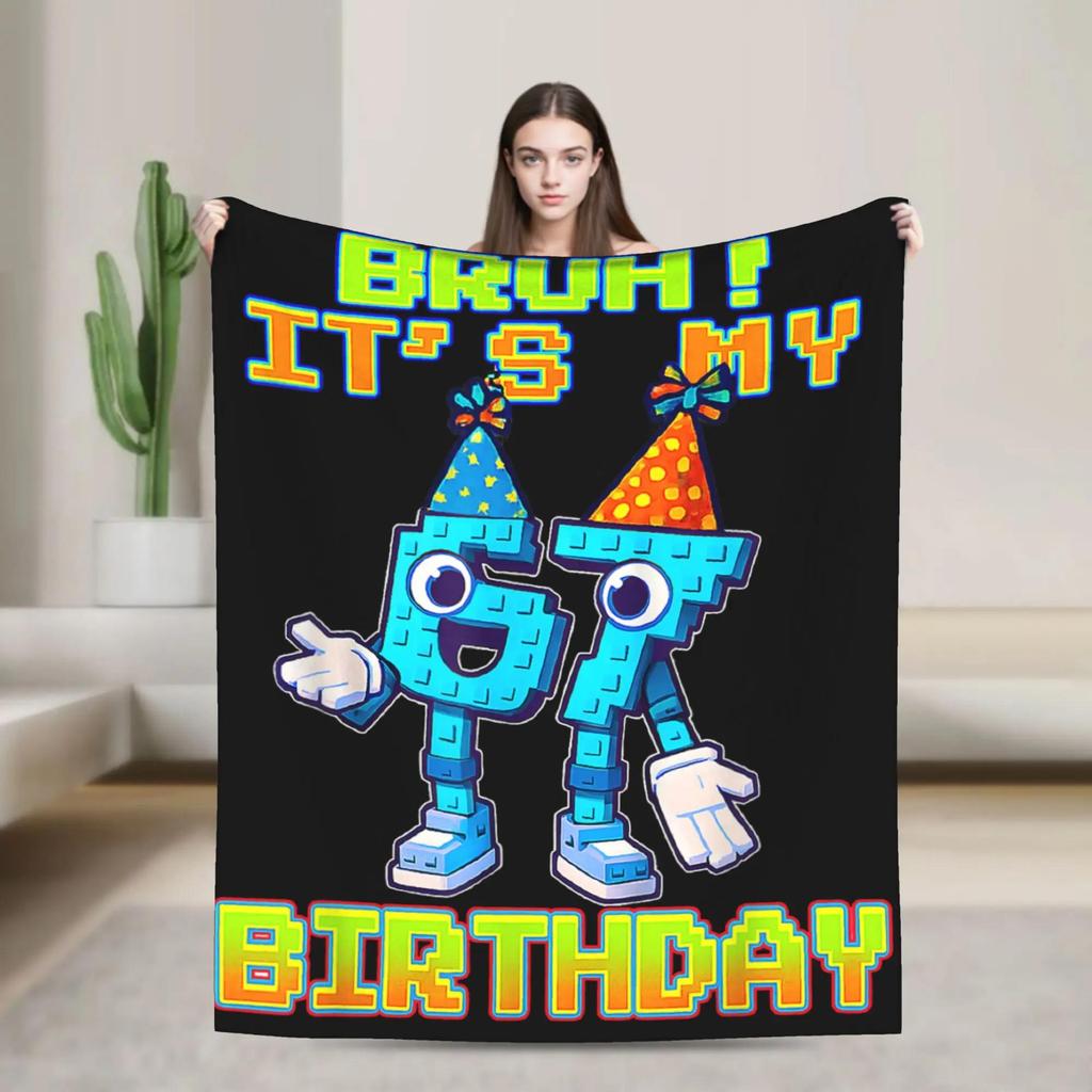 Cute Six Seven Funny Italian Brainrot Gaming Meme Flannel Blanket Autumn Warm Throw for Kids Outdoor Bedspread